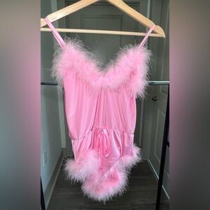 Pink faux fur sugar thrillz romper night gown XS